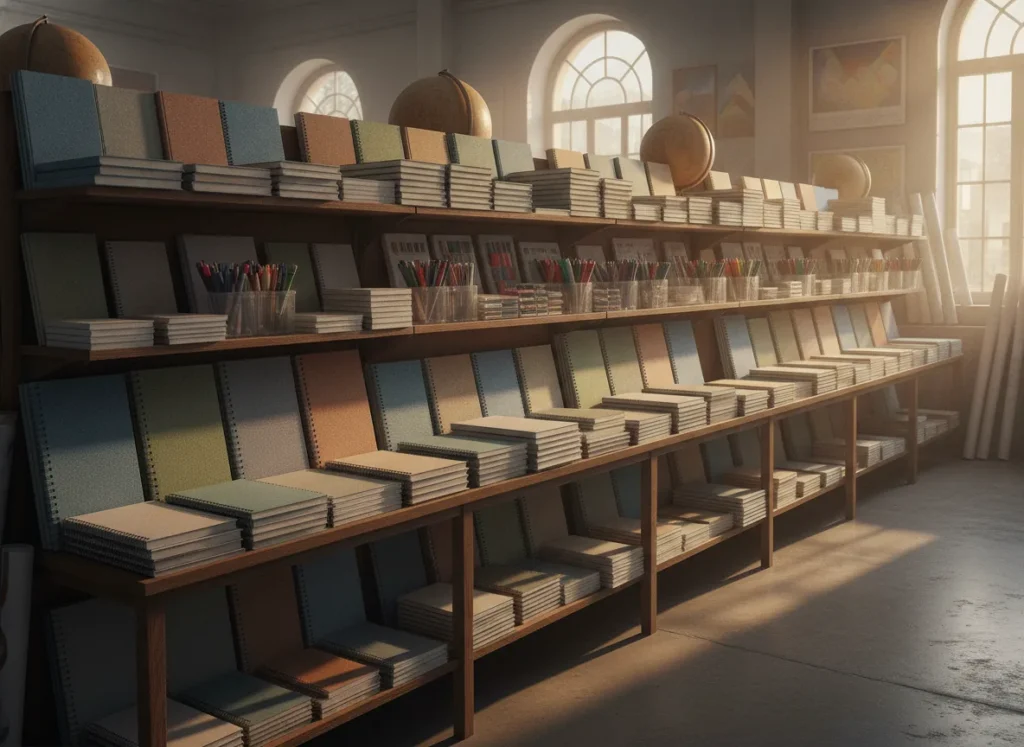 Real photo of organized educational books, learning materials,
